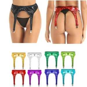 Damen Wetlook Strumpfgürtel Strumpfhalter Dessous Stretch Strapsgürtel Clubwear - Picture 1 of 70