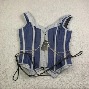 Corset Story Denim Vest Womens Size 32 Waistcoat Straps Chain 100% Cotton - Picture 1 of 12