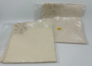 8 Dinner Napkins Ivory Crocheted Lacy Corner Purchased in Hong Kong NEW - Picture 1 of 6
