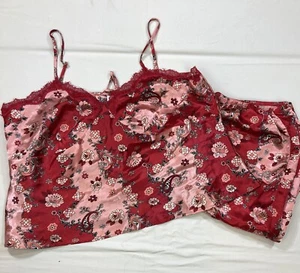 Cato Womens Size 22/24W Red & Pink Silky Asian Print Top & Pants Pajama Set EUC - Picture 1 of 10
