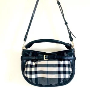 BURBERRY Black/Gray/White Nova Check Nylon and Black Leather Shoulder/Crossbody - Picture 1 of 9