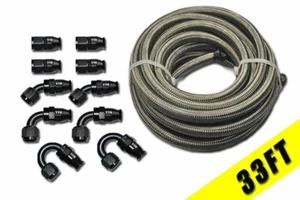 AN-8 AN8 Stainless Steel  PTFE Fuel Line 33FT 10 Fittings Hose Ethanol-PL - Picture 1 of 7