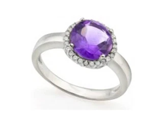 1,8 Amethyst Ring runder Stein & weißer Saphir 925 Sterlingsilber Größe 7 - Bild 1 von 3