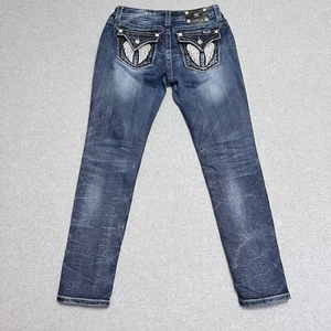 Pantalones de mezclilla Miss Me para mujer 30 azules ajustados firma lavado oscuro alas Y2K - Imagen 1 de 13