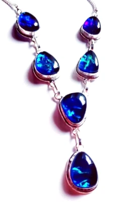 Australian Triplets Opal Gemstone 925 Sterling Silver Handmade Jewelry Necklace - Image 1 of 4