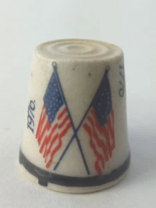 American Flag Thimble USA 1776-1976 Centennial Flags Stoneware Vtg - Picture 1 of 7