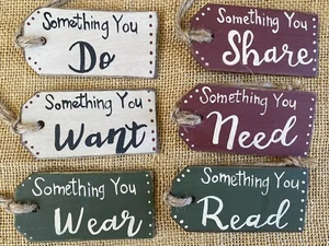 Hand Painted Wood Tags Gift Tags Something You Do Want Share Need Wear Read - Picture 1 of 5