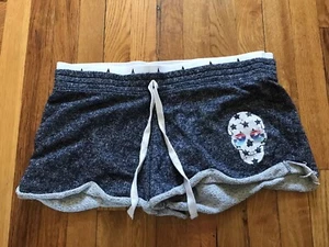 No Boundaries Size 2XL Blue Skull Raw-Edge Hem Low Rise Shorts Drawstrings Women - Picture 1 of 7