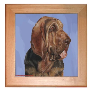 Bloodhound Dog Kitchen Ceramic Trivet Framed in Pine 8" x 8" - Picture 1 of 2