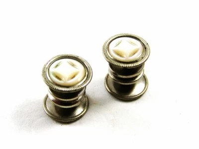 Kunst Deko Echt Vintage Silberton Mutter Perle Manschettenknöpfe Von COBS LINK - Bild 1 von 4