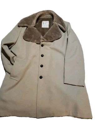 Vtg London Fog 46R Dress Coat Faux Fur Lined Church Work Beige Tan - Image 1 of 4