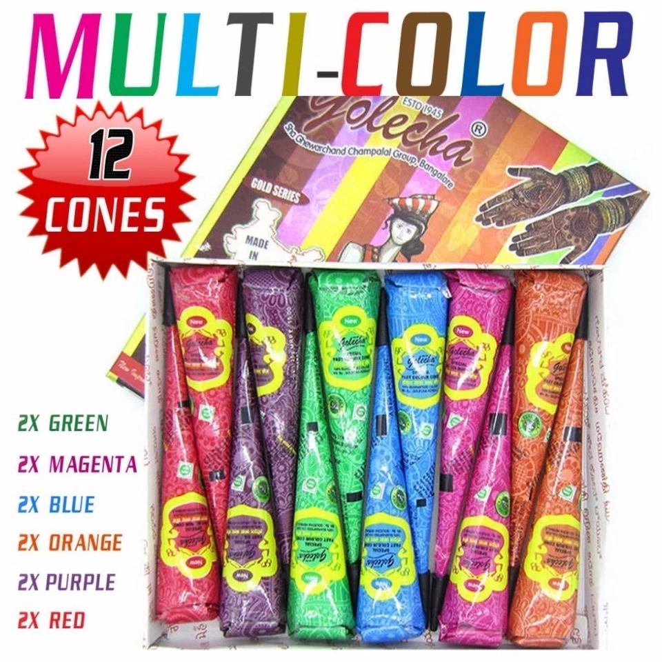 Golecha Henna Mehandi Temporary Tattoo/Body Art/ Faux Freckles Multicolor Cones - Image 1 of 1