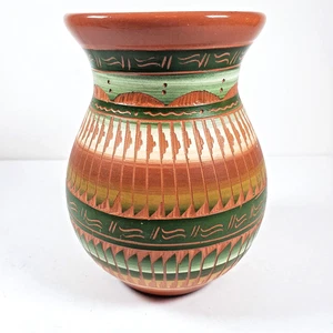 Indianer Keramik Vase Navajo Stamm geätzt handgeschnitzt geometrische Muster - Bild 1 von 8