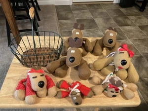 Basket Of Reindeer! Vintage 1980s Hallmark Plush Reindeer Rodney Family Lot Of 7 - Picture 1 of 2