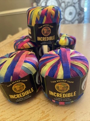 VTG Lion Brand Incredible Ribbon Yarn – Lot of 5 Skeins2 -205 & 3-201 See Disc. - Image 1 of 4