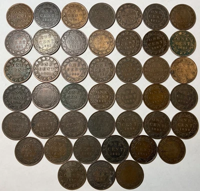 Large Bulk Lot Of 44x Queen Victoria 1859-1901 Canada Large One Cent 1c Coins - Image 1 of 2