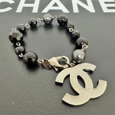 Chanel Bracelet Pearl Beads Black Silver Used - Image 1 of 4