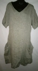 Flax Pullover Tunic Gray Sz Medium w Pockets Lagenlook - Picture 1 of 6