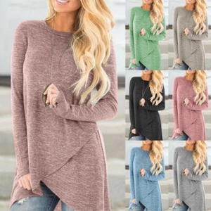 Womens Long Sleeve Tunic Tops Ladies Casual Baggy Loose Long T Shirt Blouse Tee - Picture 1 of 22