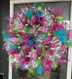 Festive Fun & Funky Christmas Deco Mesh Front Door Wreath Home Decoration Decor - Picture 1 of 6