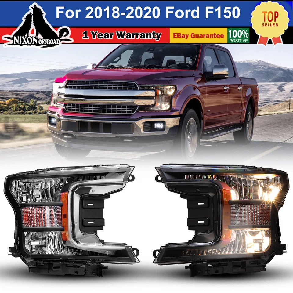 For 2018 2019 2020 Ford F150 Headlights Halogen Headlamps Black Clear Pair LH+RH - Изображение 1 из 4
