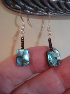 1 1/2" Drop Dangle Abalone and Sparkle Beads on Silver Plate Earwire Earrings - Picture 1 of 4