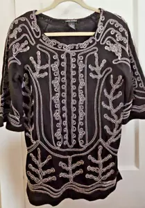 LAUREN MICHELLE schwarz weiß Seil Stickerei 3/4 Ärmel Top Gr. SMALL - Bild 1 von 9