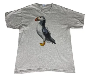 Atlantic Puffin Bird Graphic T-Shirt Men L White Grand Manan Brian Stymest 08 - Picture 1 of 4