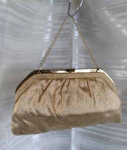 Vintage 60s Gold Shimmer Brocade Handbag Clutch Gold Clasp Metal Handle 10.5 L - Picture 1 of 10