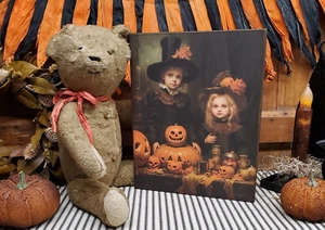 INSEGNA HALLOWEEN STILE GOTICO PRIMITIVA ZUCCA RITRATTO BAMBINI VITTORIANI VINTAGE - Foto 1 di 8
