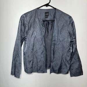 Eileen Fisher Giacca Corta Cotone/Seta Metallizzata Aperta Frontale In Acciaio Satinato - Foto 1 di 12