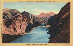 Colorado River looking downstream from Boulder Dam NEVADA LINEN POSTCARD D13 - Picture 1 of 2