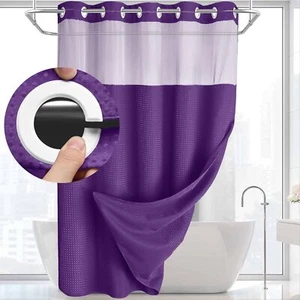No Hook Shower Curtain with Snap in Liner Set Less Time Waffle Shower Curtain - Picture 1 of 8