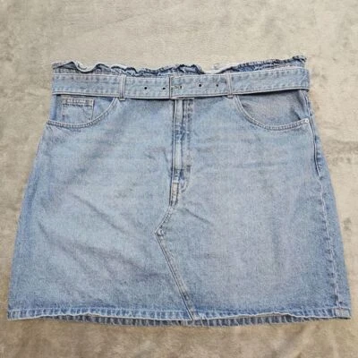 H&M Denim Skirt Womens 18 Plus Belted Ruffled Waist Light Wash Divided - Image 1 of 4