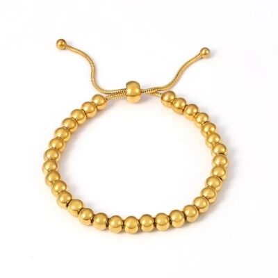 Woman 18K Gold Plated 6mm Bead Ball Chain Bracelet Bangle Anti-tarnish 8.7 in - Image 1 of 4