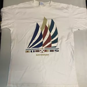 Vintage 90s Savannah Georgia T Shirt Mens L Sail Boats On White Shirt - Picture 1 of 3