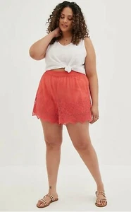 TORRID EMBROIDERED SHORT MESH CORAL 4XL MID RISE SHORTS ORANGE NWT NEW - Picture 1 of 8