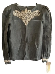 Camicetta vintage 100% lino irlandese con pizzo fatto a mano personalizzata Fineria di Cornerstone Designs - Foto 1 di 18