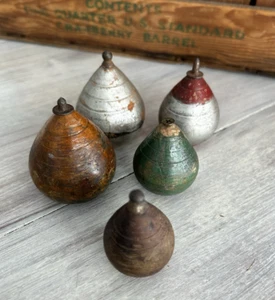 Vintage Wooden Spinning Tops Top Toys Metal Tip Set of 5 (*50) - Picture 1 of 5