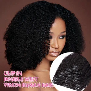 Extra THICK Full Head Clip In Virgin Human Hair Extensions Afro Kinky Curly 8PCS - Picture 1 of 12
