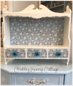 Shabby romantic cottage core White 3 drawer shelf with blue backing - Picture 1 of 6