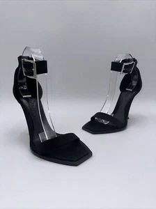 Alexander Mcqueen Women’s Black Silk Satin Heel Sandals Side Buckle Size 39 - Picture 1 of 8