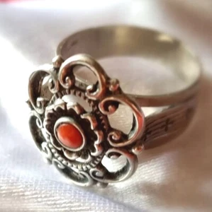 Jugendstil Jugendstil Ring 835 Silber und rote Koralle Größe 58 Punze - Bild 1 von 12