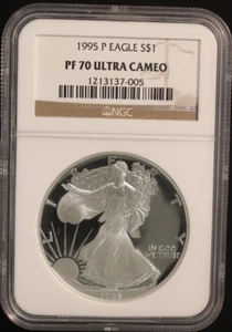 1995-P Proof American Silver Eagle One Dollar Coin NGC PF70 Ultra Cameo - Picture 1 of 3