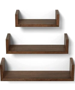 Schweberegal Wandmontage, Massivholz Wandregale 3er Set dunkelbraun - Bild 1 von 11
