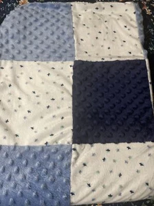Just Born Patchwork Fleece Baby Blanket Lovey Blue White Stars Minky - Picture 1 of 3