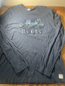 Men’s Roots Navy Embroidered Logo Long Slv Tshirt Sz L - Picture 1 of 11