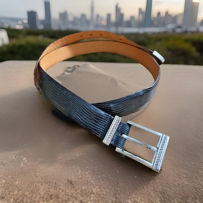 MARTIN DINGMAN men's LIZARD GRAIN CALFSKIN DRESS BELT - BLACK- BROWN SIZE 42” - Image 1 of 4