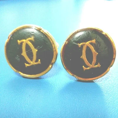 Gemelos Cartier Puños Logo Dorado Negro Hombres Formales De Colección Usados de Japón FS Foto 1 de 4