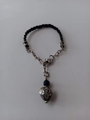 Brighton Black Leather Braided Adjustable Bracelet Size 6" To 7.5" 2 Hearts - Изображение 1 из 4